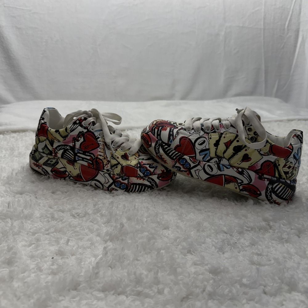 Graffiti Print Platform Sneakers Hearts Casino Chunky Poker Dice Men 6.5 Women 8